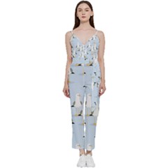 Cute Seagulls Seamless Pattern Light Blue Background V-neck Camisole Jumpsuit by Bedest