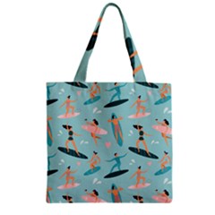 Beach Surfing Surfers With Surfboards Surfer Rides Wave Summer Outdoors Surfboards Seamless Pattern Zipper Grocery Tote Bag by Bedest