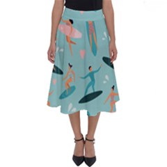 Beach Surfing Surfers With Surfboards Surfer Rides Wave Summer Outdoors Surfboards Seamless Pattern Perfect Length Midi Skirt by Bedest