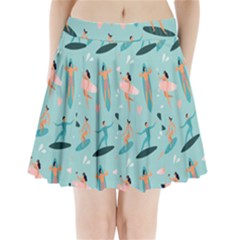 Beach Surfing Surfers With Surfboards Surfer Rides Wave Summer Outdoors Surfboards Seamless Pattern Pleated Mini Skirt by Bedest