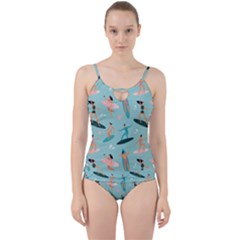 Beach Surfing Surfers With Surfboards Surfer Rides Wave Summer Outdoors Surfboards Seamless Pattern Cut Out Top Tankini Set by Bedest