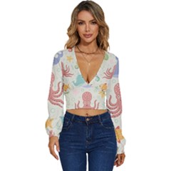Underwater Seamless Pattern Light Background Funny Long Sleeve Deep-v Velour Top by Bedest