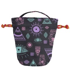 Vintage Seamless Pattern With Tribal Art African Style Drawing Drawstring Bucket Bag by Hannah976