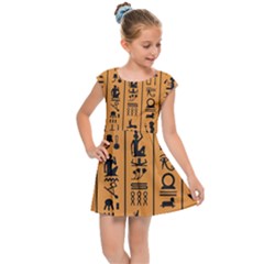 Egyptian Hieroglyphs Ancient Egypt Letters Papyrus Background Vector Old Egyptian Hieroglyph Writing Kids  Cap Sleeve Dress by Hannah976