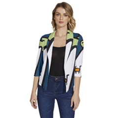 Ufo Alien Unidentified Flying Object Women s Draped Front 3/4 Sleeve Shawl Collar Jacket by Sarkoni