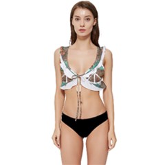 Psychedelic Art Painting Peace Drawing Landscape Art Peaceful Low Cut Ruffle Edge Bikini Top by Sarkoni