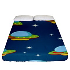 Seamless Pattern Ufo With Star Space Galaxy Background Fitted Sheet (king Size) by Bedest