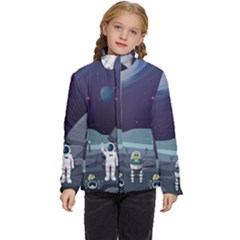 Alien Astronaut Scene Kids  Puffer Bubble Jacket Coat by Bedest