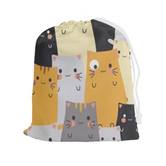 Seamless Pattern Cute Cat Cartoons Drawstring Pouch (2xl) by Bedest