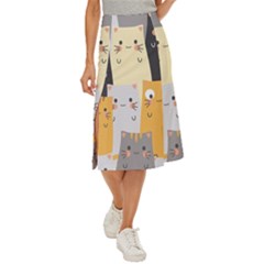 Seamless Pattern Cute Cat Cartoons Midi Panel Skirt by Bedest