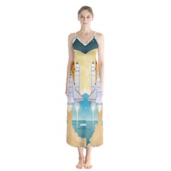 Space Exploration Illustration Button Up Chiffon Maxi Dress by Bedest