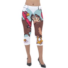 Turkey Chef Cooking Food Cartoon Lightweight Velour Capri Leggings  by Sarkoni