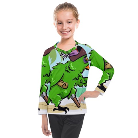 Parrot Hat Cartoon Captain Kids  Long Mesh T-shirt by Sarkoni