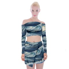 Waves Storm Sea Off Shoulder Top With Mini Skirt Set by Bedest