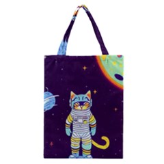 Cat Astronaut Space Retro Universe Classic Tote Bag by Bedest