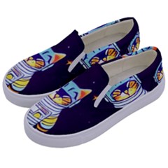 Cat Astronaut Space Retro Universe Kids  Canvas Slip Ons by Bedest