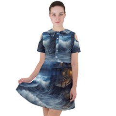House Waves Storm Short Sleeve Shoulder Cut Out Dress  by Bedest