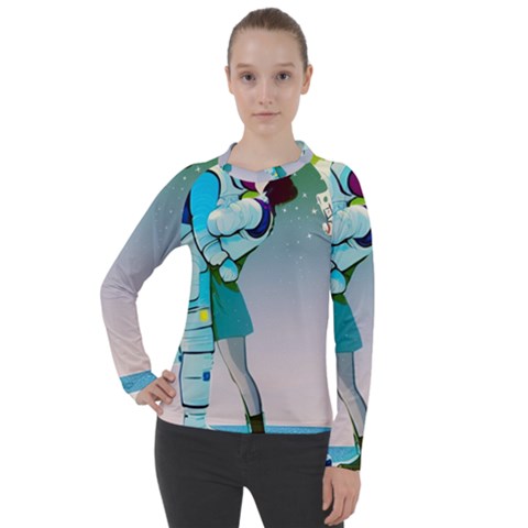 Astronaut Cat Retro Cute Alien Women s Pique Long Sleeve T-shirt by Bedest