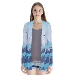 Swan Flying Bird Wings Waves Grass Drape Collar Cardigan by Bedest