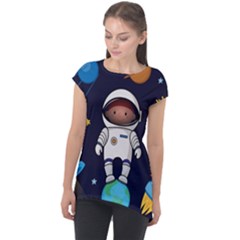Boy Spaceman Space Rocket Ufo Planets Stars Cap Sleeve High Low Top by Ndabl3x