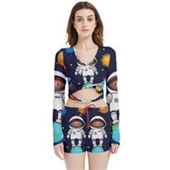 Boy Spaceman Space Rocket Ufo Planets Stars Velvet Wrap Crop Top And Shorts Set by Ndabl3x