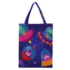 Cartoon Funny Aliens With Ufo Duck Starry Sky Set Classic Tote Bag by Ndabl3x