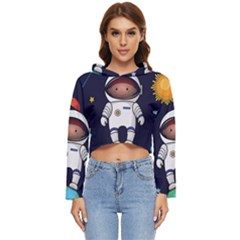 Boy Spaceman Space Rocket Ufo Planets Stars Women s Lightweight Cropped Hoodie by Ndabl3x