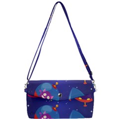 Cartoon Funny Aliens With Ufo Duck Starry Sky Set Removable Strap Clutch Bag by Ndabl3x