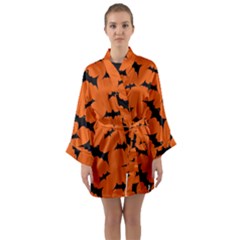 Halloween Card With Bats Flying Pattern Long Sleeve Satin Kimono by Hannah976