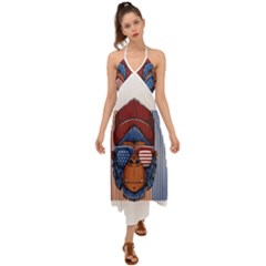 Gorilla Ape Zoo Mammal Usa Halter Tie Back Dress  by Sarkoni
