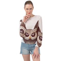 Owl Bird Feathers Banded Bottom Chiffon Top by Sarkoni