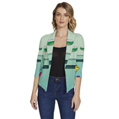 Adventure Time Bmo Beemo Green Women s Draped Front 3/4 Sleeve Shawl Collar Jacket by Bedest