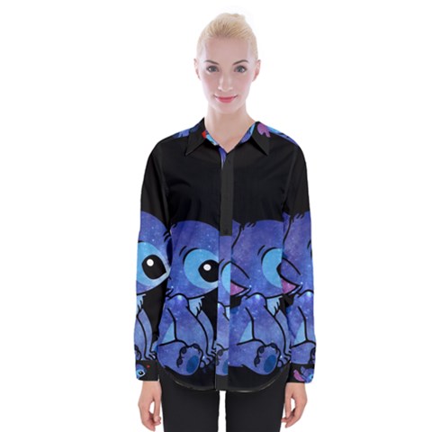 Stitch Love Cartoon Cute Space Womens Long Sleeve Shirt by Bedest