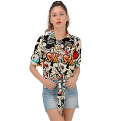 Art Book Gang Crazy Graffiti Supreme Work Tie Front Shirt  by Bedest