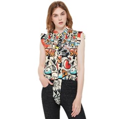 Art Book Gang Crazy Graffiti Supreme Work Frill Detail Shirt by Bedest