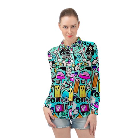 Graffiti Pop Art Crazy Retro Long Sleeve Chiffon Shirt by Bedest