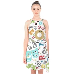 Seamless Pattern Vector With Funny Robots Cartoon Halter Collar Waist Tie Chiffon Dress by Hannah976