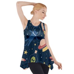 Seamless Pattern With Funny Aliens Cat Galaxy Side Drop Tank Tunic by Hannah976