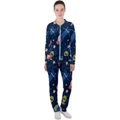 Seamless Pattern With Funny Aliens Cat Galaxy Casual Jacket And Pants Set by Hannah976