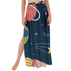 Seamless Pattern With Funny Aliens Cat Galaxy Maxi Chiffon Tie-up Sarong by Hannah976