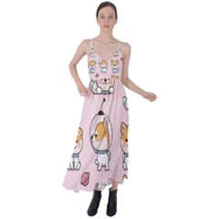 Set Kawaii Smile Japanese Dog Akita Inu Cartoon Tie Back Maxi Dress by Hannah976