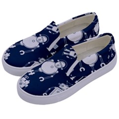 White Robot Blue Seamless Pattern Kids  Canvas Slip Ons by Hannah976
