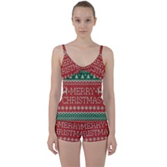 Merry Christmas  Pattern Tie Front Two Piece Tankini by artworkshop