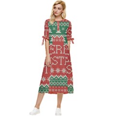 Merry Christmas  Pattern Bow Sleeve Chiffon Midi Dress by artworkshop