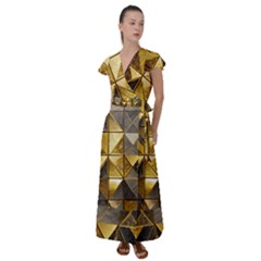 Golden Mosaic Tiles  Flutter Sleeve Maxi Dress by essentialimage365
