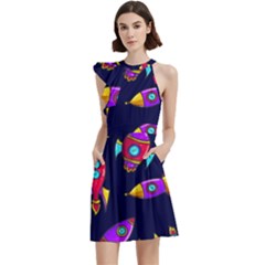 Space Patterns Cocktail Party Halter Sleeveless Dress With Pockets by Hannah976