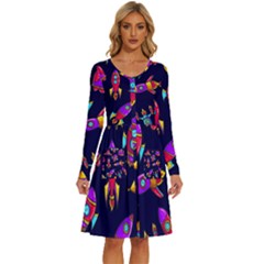 Space Patterns Long Sleeve Dress With Pocket by Hannah976