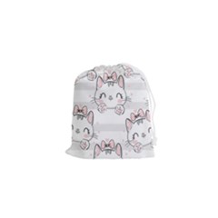 Cat With Bow Pattern Drawstring Pouch (xs) by Hannah976