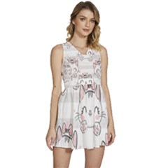 Cat With Bow Pattern Sleeveless High Waist Mini Dress by Hannah976