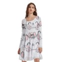 Cat With Bow Pattern Long Sleeve Knee Length Skater Dress With Pockets View3